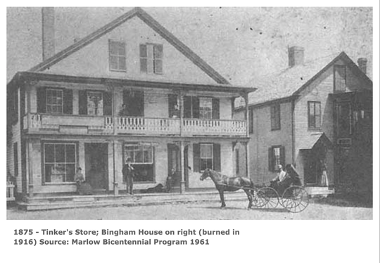 1875 - Tinker's Store - Bingham House on right (burned in 1916)